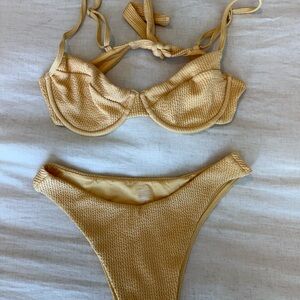 Monday Swimwear Yellow Textured Bikini Set